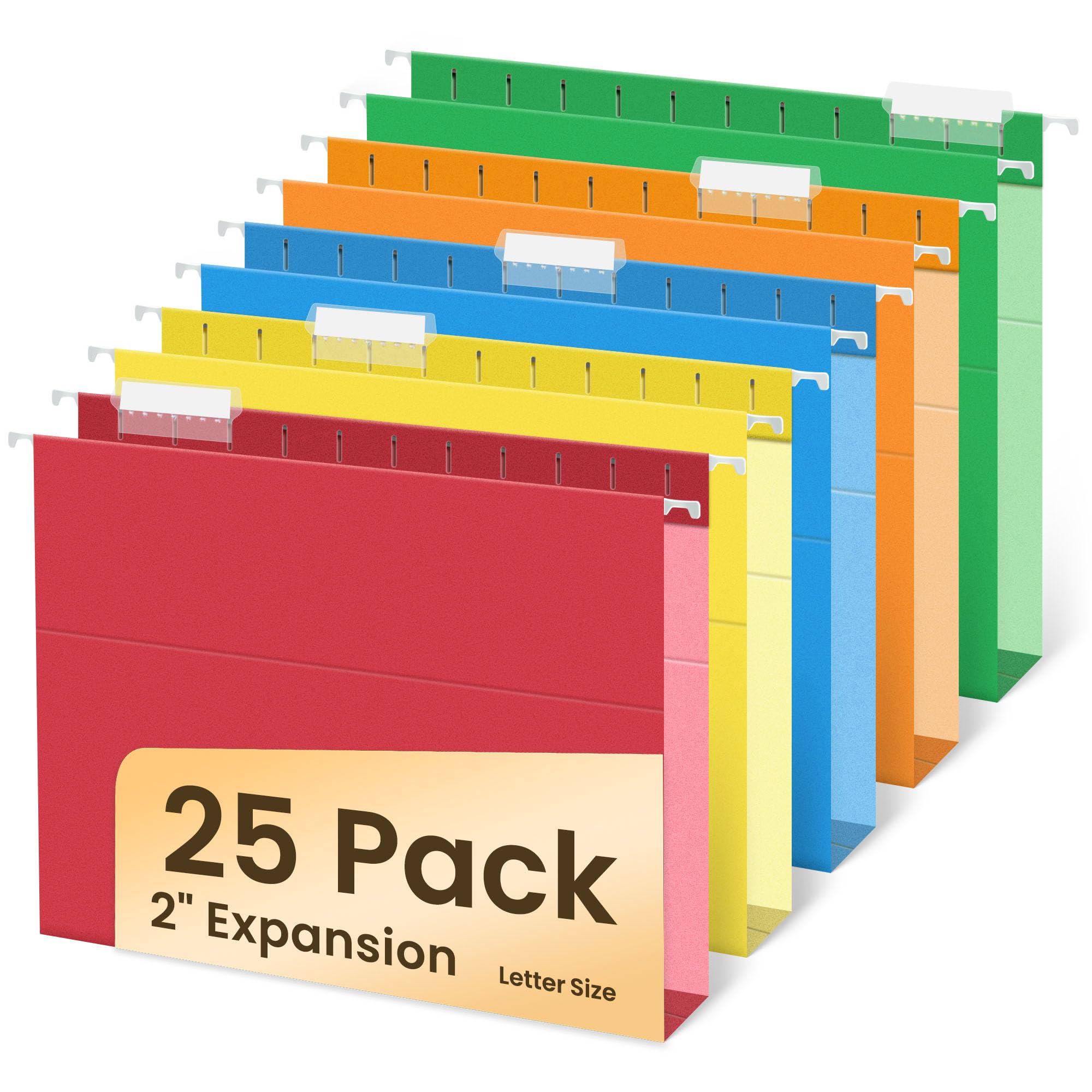 Photo 1 of SUNEE Hanging File Folders Extra Capacity Assorted Colors, 25 Pack Letter Size File Folders with 1/5-cut Tabs, Heavy Duty 2 Inch Expansion, Stay Organized for Your Home and Office Bulk File