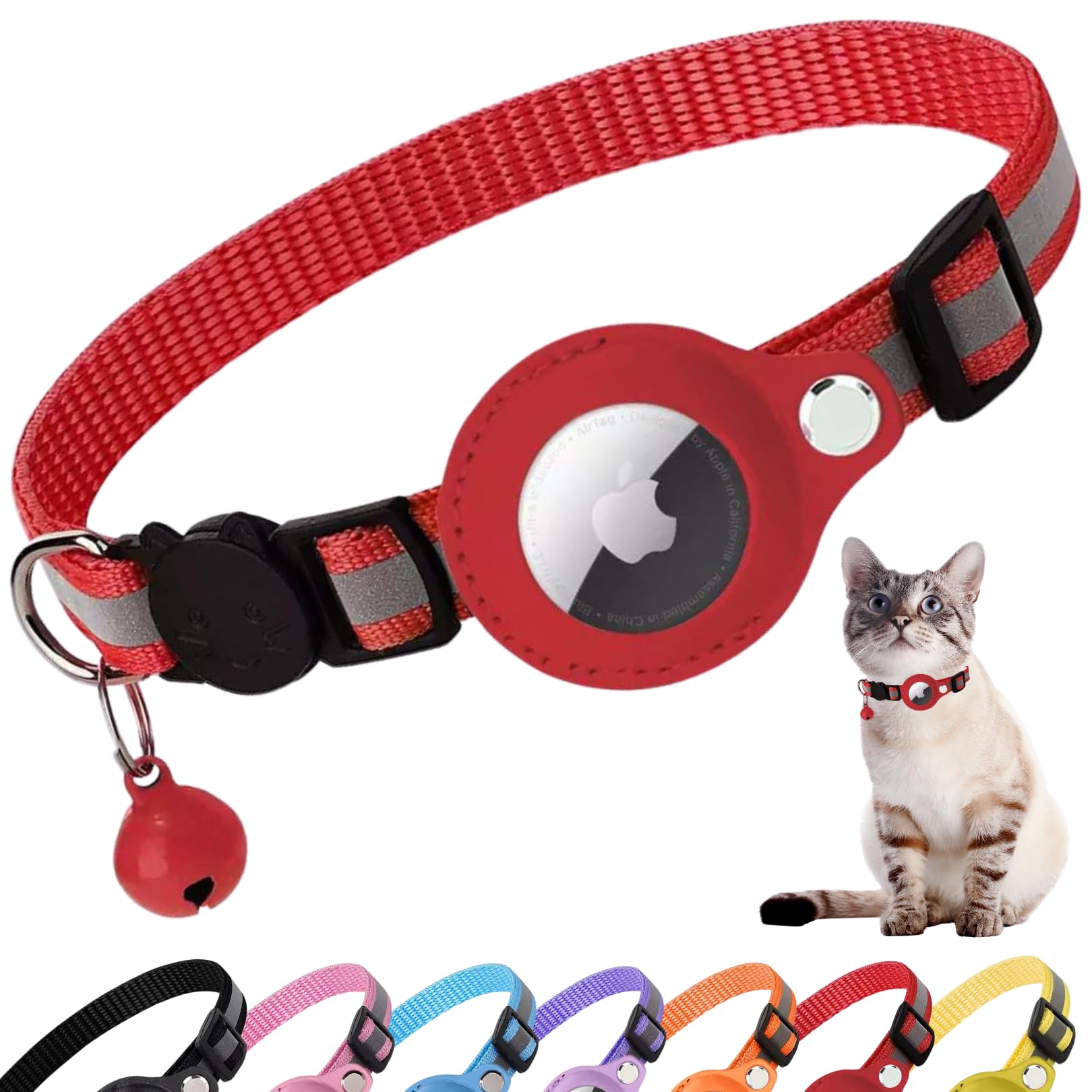 Cat Collar, Cat Accessories Compatible with Apple airtag, Cat Collars quick release for Kitten and Small Dogs, GPS airtag Not Included ! (red)
