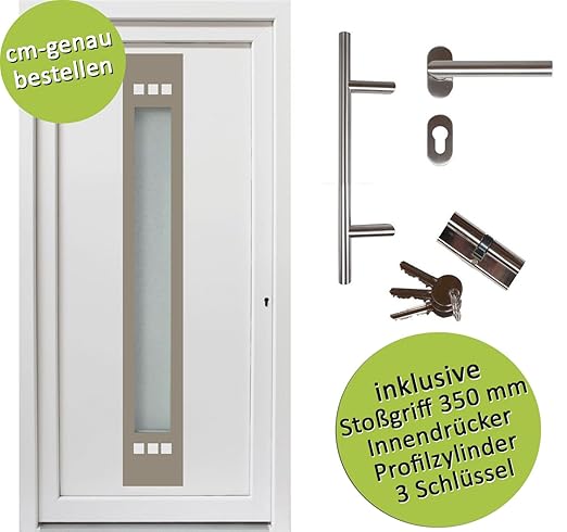 kuporta Kunststoff Haustür nach Maß Kellertür Lugana Size weiß DIN links nach außen öffnend mit Stoßgriff-Set