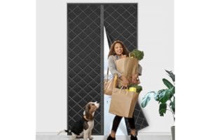 FIGERMOON Magnetic Thermal Insulated Door Curtain,Insulation Screen Door with Hands Free Automatic Closing Weatherproof Oxford Material, Cool in Summer,Warm in Winter(Fit Door Size 36 x 83 Inch) Black