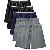 YESWEL Satin Boxers for Men 5 Pack, Silk Feeling Boxer Shorts with Button Fly, Breathable Loose Men's Underwear for Sleep