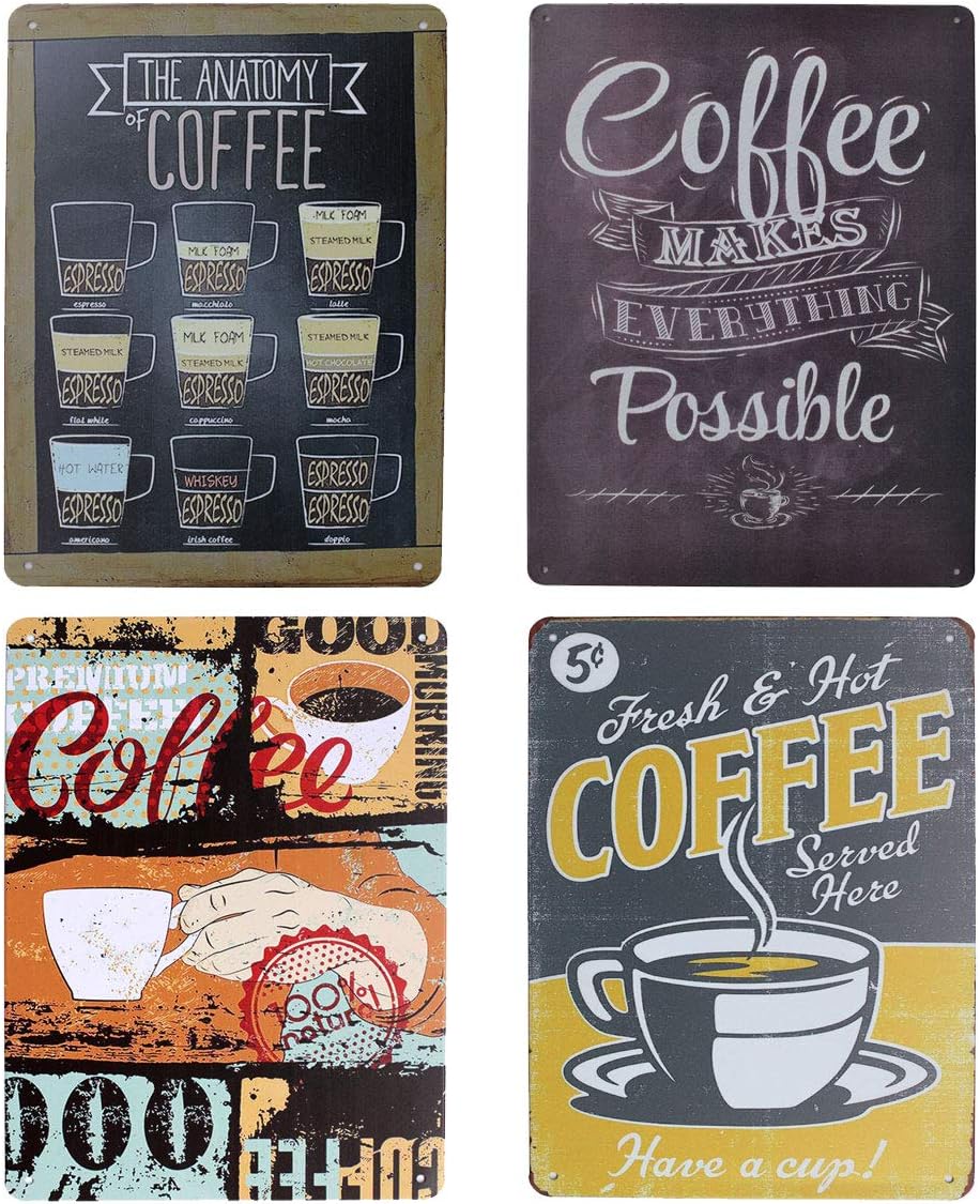UOOPAI Coffee Menu Latte Espresso Retro Vintage Metal Tin Sign Art Poster Plaque Wall Decor