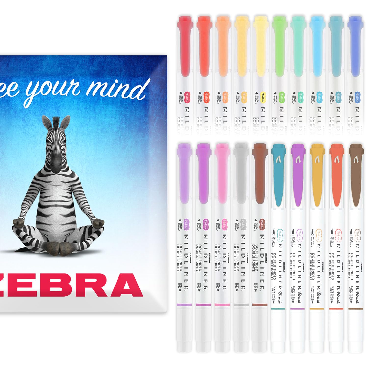 Zebra Pen Mildliner Dual Tip Highlighter Pens - Broad & Fine Tip Double Ended Markers - Pack of Colours in Envelope Gift Packaging - Acid-Free & Non Toxic Ink (Deep & Warm 20 Pack)
