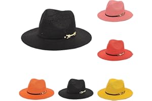Womens Summer Sun Hats Wide Brim Panama Fedora Beach Hat Foldable Roll Up Beach Sun Hat