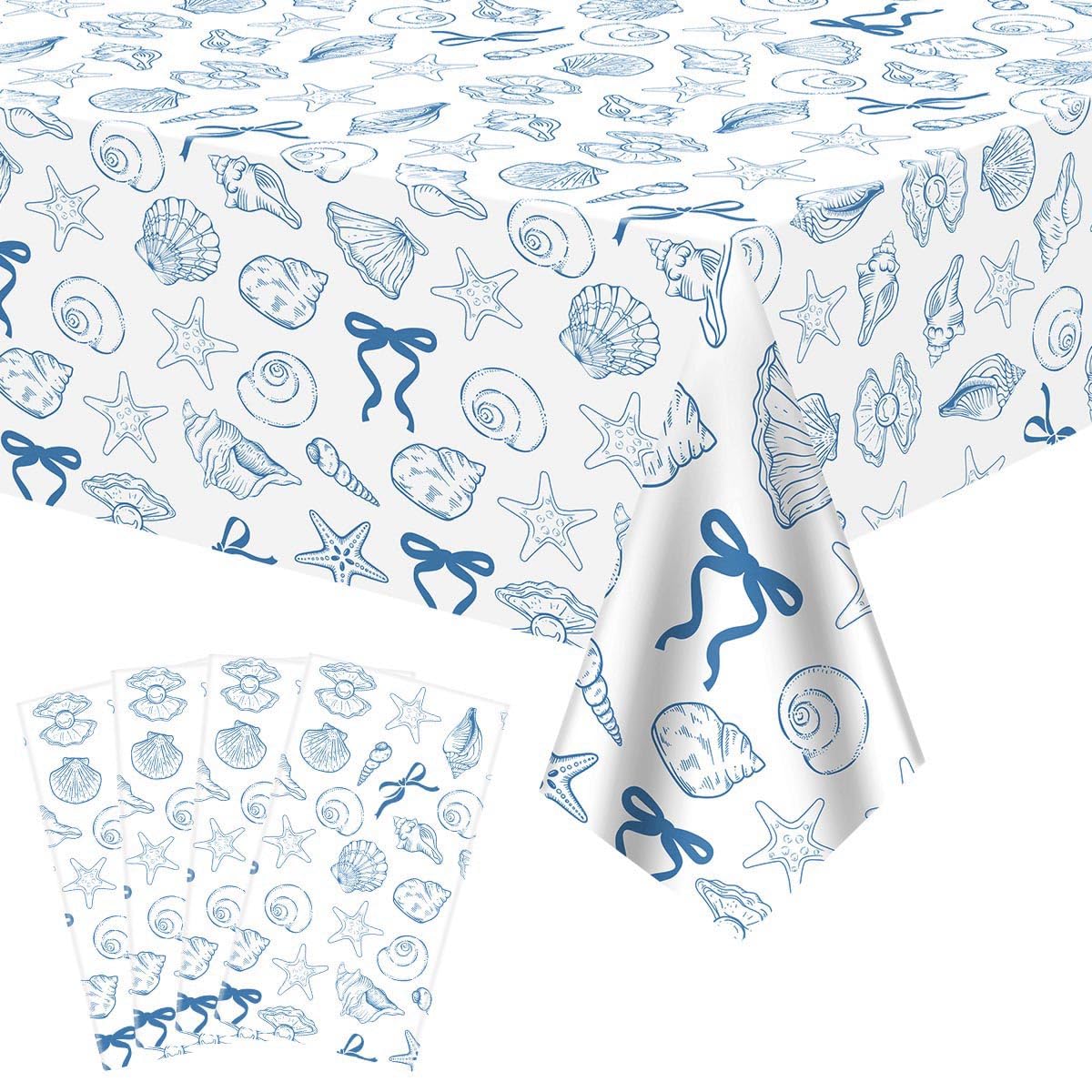 FuenteOrilla 4 Pcs Beach Seashell Party Decorations Tablecloth, Last Toast on the Coast Bachelorette Table Cloth Seashells Beach Table Cover for The Summer I Turned Pretty Party Decor, 130 x 220 cm
