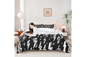 Homewish Lightning Duvet Cover Set Hand Drawn Doodle Lightning Bolt Bedding Set 3pcs for Kids Boys Thunderbolts Comforter Cover Microfiber Bedspread Cover with 2 Pillow Cases(No Comforter) Queen Size
