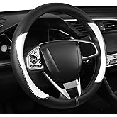 Car Steering Wheel Cover,Microfiber Leather Steering Wheel Cover Universal 14.5-15 inch, Anti-Slip Breathable Auto Wheel Cover Protector for Men Women (Black&White)