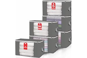 Livearty (TM) 90L Large Storage Bags, 6 Bags Clothes Storage Bins Foldable Closet Organizer Storage Containers with Durable H