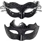 BCARICH Masquerade Masks For Couples, Women Cosplay Mask with Rhinestone and Venetian Style Men Mask for Mardi Gras Halloween