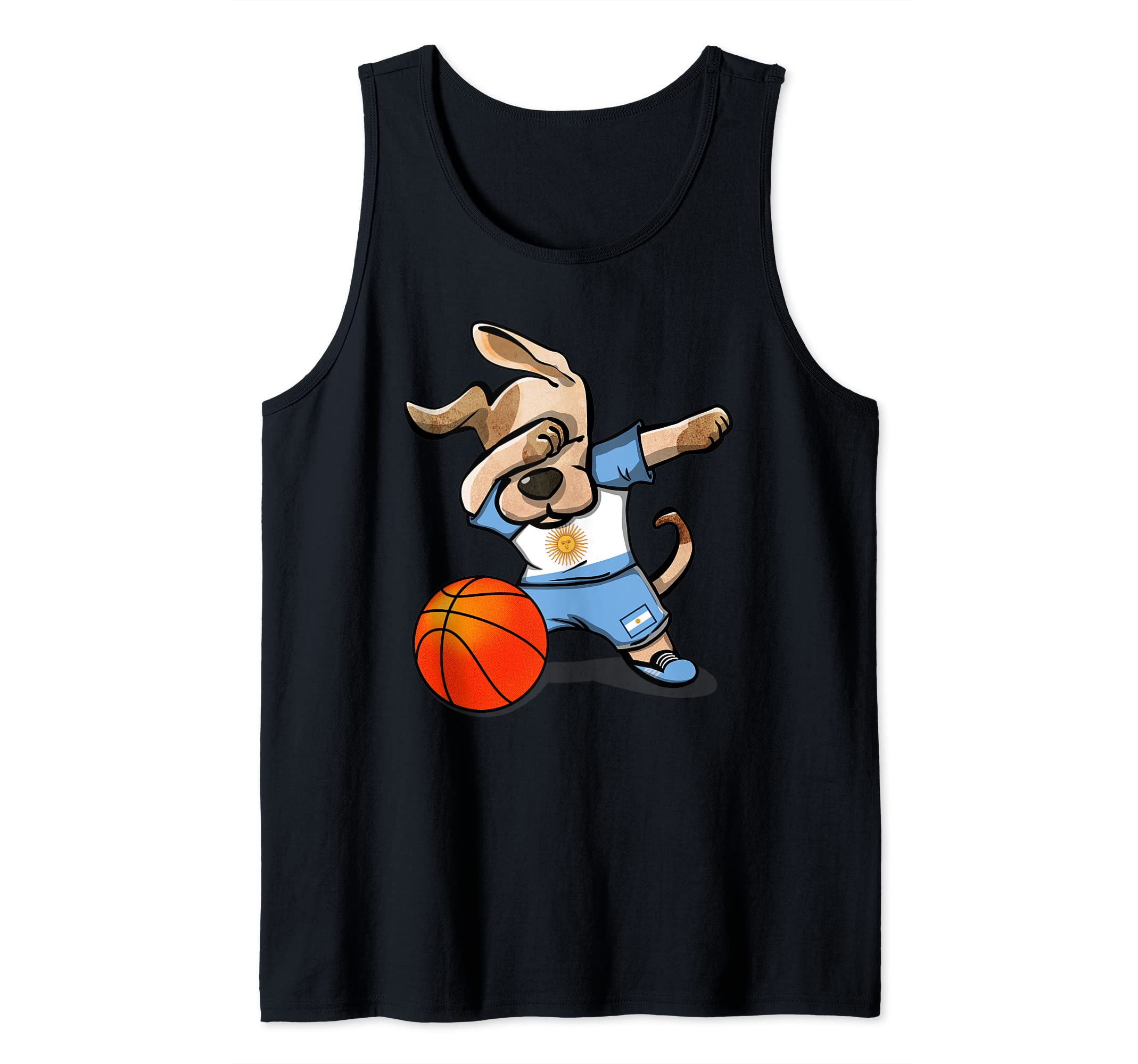 Funny Dabbing Dog Argentina Basketball - Argentinian Flag Tank Top