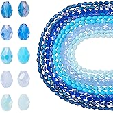Craftdady 10 Strands Transparent Glass Beads Blue Color Faceted Teardrop Crystal Bead Colorful Glass Spacer Loose Beads 10 Colors for DIY Crafts Earrings Bracelets Jewelry Making 8x6mm