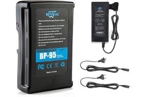 REYTRIC 95Wh(6600mAh) V Mount/V-Lock Battery with D-tap Output Charger and D-Tap Cable Compatible Video Camera Camcorder Broadcast LED Light Replacement Brick for DSLR
