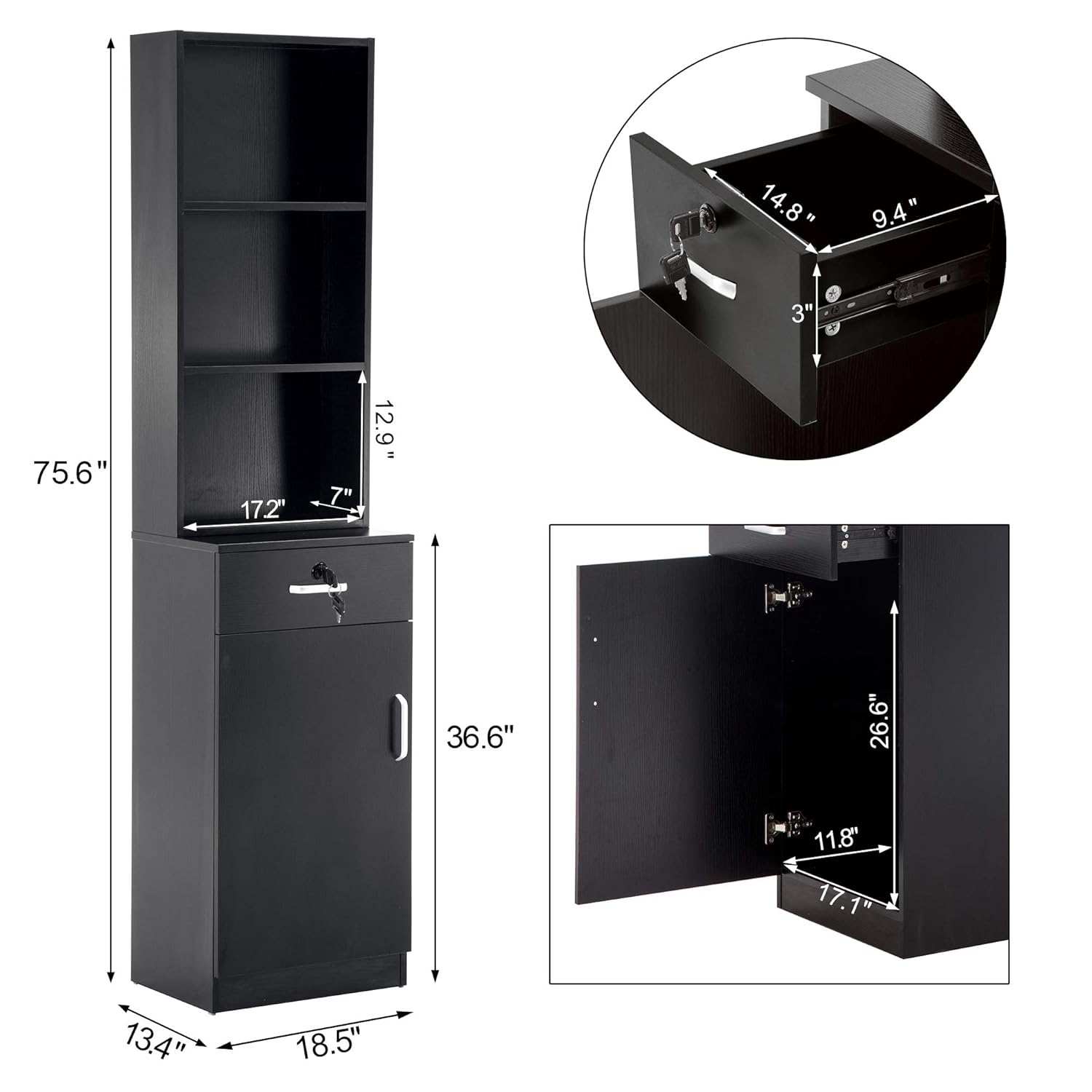 BarberPub Locking Wall Mount Barber Station Hair Styling Drawer Storage Beauty Salon Spa Equipment 3056-1: Beauty