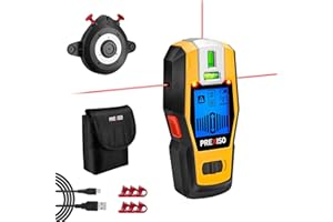 PREXISO 2-in-1 Stud Finder with Laser Level, Rechargeable Multi Surface Cross Line Laser & Wall Stud Scanners Tool for Hanging Frames & Picture, Wood Ac Wire Metal Studs Joist Pipe Detection