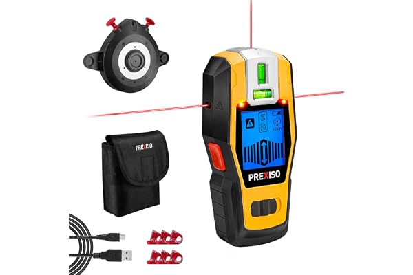 PREXISO 2-in-1 Stud Finder with Laser Level, Rechargeable Multi Surface Cross Line Laser & Wall Stud Scanners Tool for Hangin