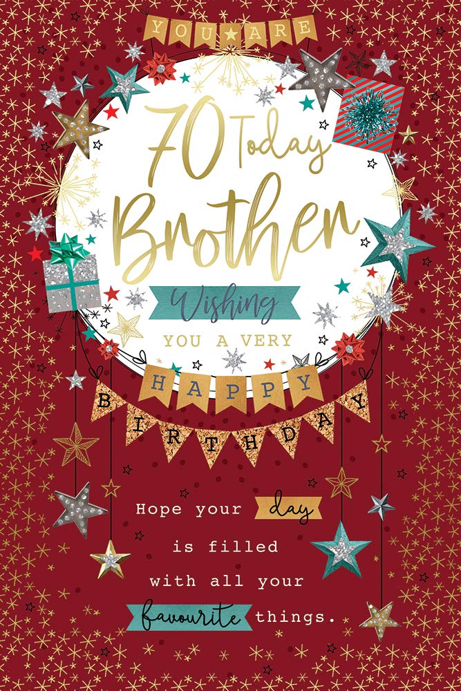 Card Brother 70th 70 Today Bunting & Stars Design Happy Birthday Lovely Verse
