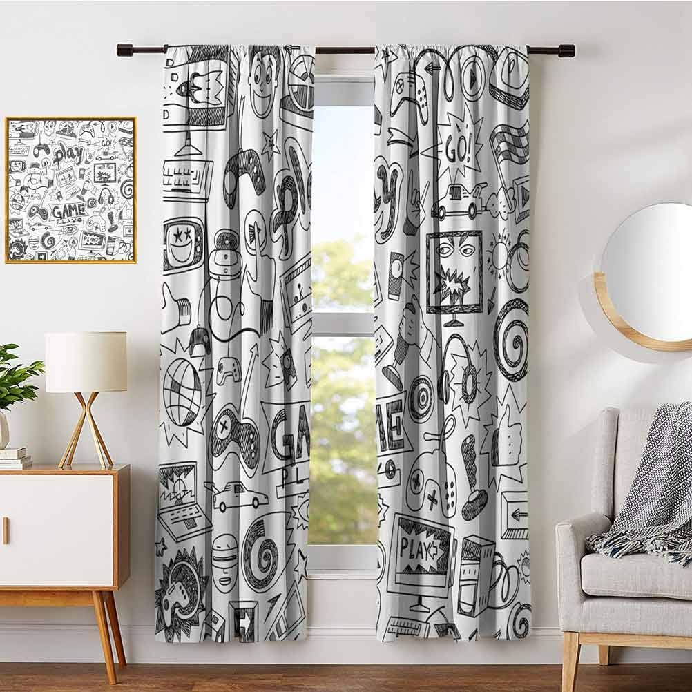 Video Games Sliding Curtains for Patio Decor Black and