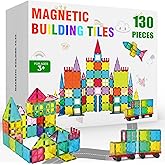 Paaxido Magnetic Tiles - 130PCS Magnetic Blocks for Kids, Magnet Tiles Building Blocks Set with 2 Cars, Construction STEM Magnet Toys Gift for Kids, Boys and Girls 3 4 5 6 7 8+ Year Old