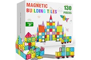 Paaxido Magnetic Tiles - 130PCS Magnetic Blocks for Kids, Magnet Tiles Building Blocks Set with 2 Cars, Construction STEM Magnet Toys Gift for Kids, Boys and Girls 3 4 5 6 7 8+ Year Old