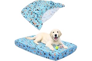 Hoopttay Dog Bed Covers Replacement Washable, Elastic Edged Pet Bed Protector with Cute Dog Pattern Design for Small & Medium Pet Beds, Cover Only (Blue, 36x27x6 Inch)