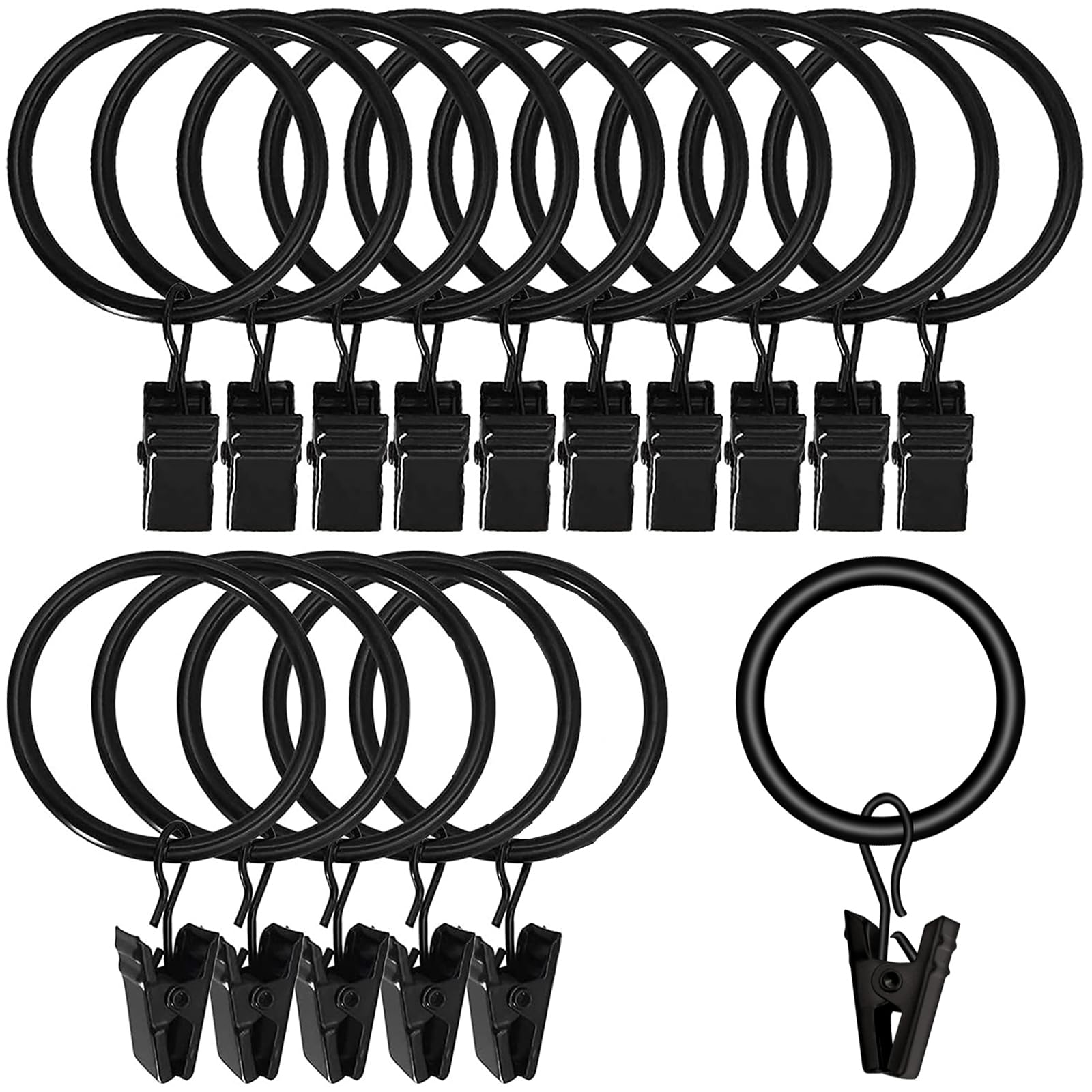 Oneroomone 40 Pieces Curtain Hooks Black, Clips for Curtains, Shower Curtain Metal Clips Curtain Rings Set with Clips for Metal Rod Diameter