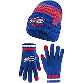 Ultra Game Adults NFL Official Super Soft Team Stripe Winter Beanie Knit Hat with Extra Warm Touch Screen Gloves