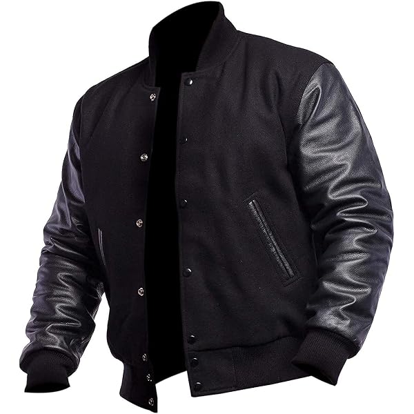 Genuine White Leather Sleeve Letterman Varsity Jacket - Men's Wool & Leather College Style Retro Snap Button Jacket - View #10