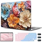 CISSOOK Compatible with MacBook Air 13 inch Case 2021 2020-2018 Release M1 A2337 A2179 A1932, Flower Hard Shell Case with Keyboard Cover for MacBook Air 13 Inch with Touch ID, Silk Flowers