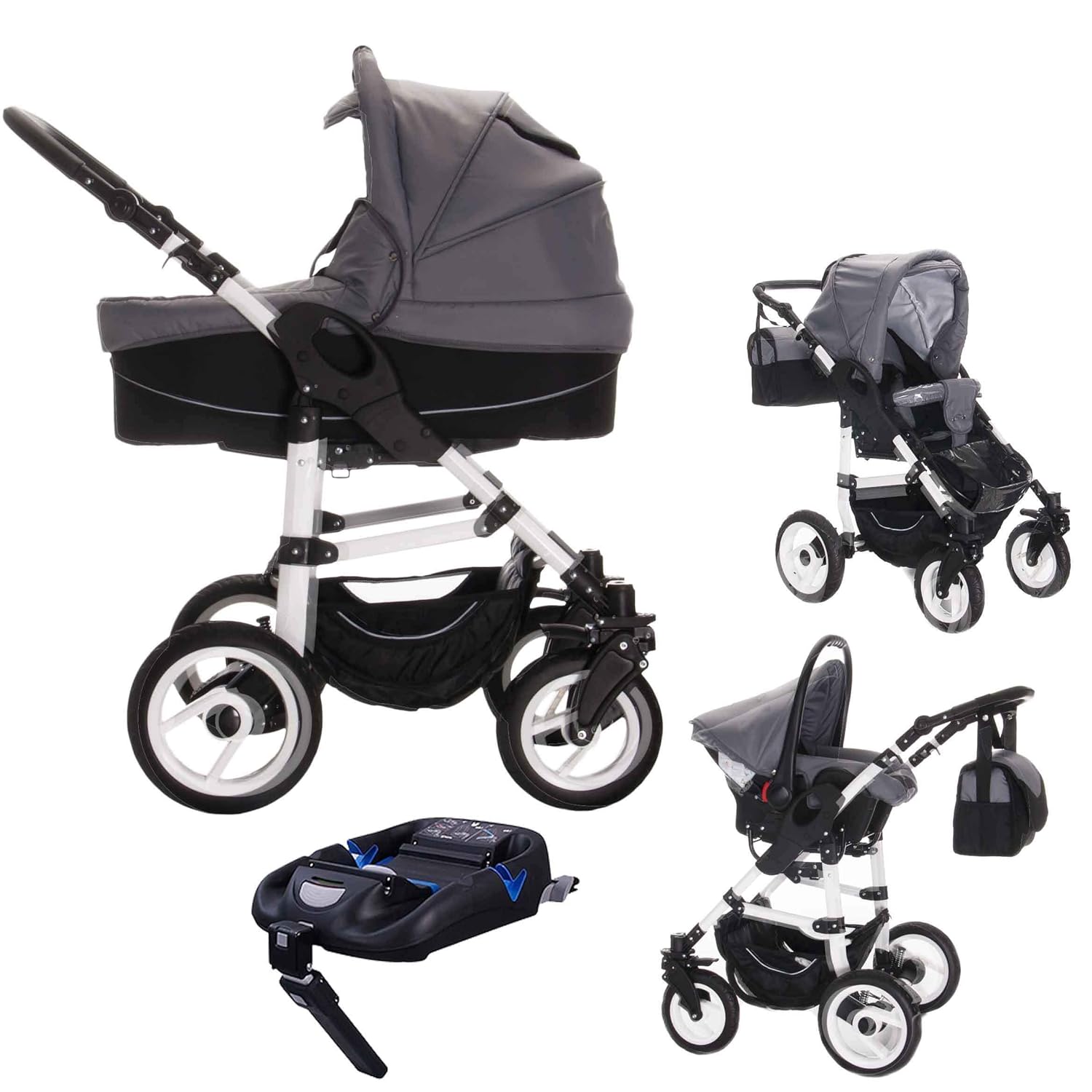 Bebebi Paris | 4 in 1 Kinderwagen Komplettset | ISOFIX Basis &amp; Autositz | Luftreifen | Farbe: Montmartre