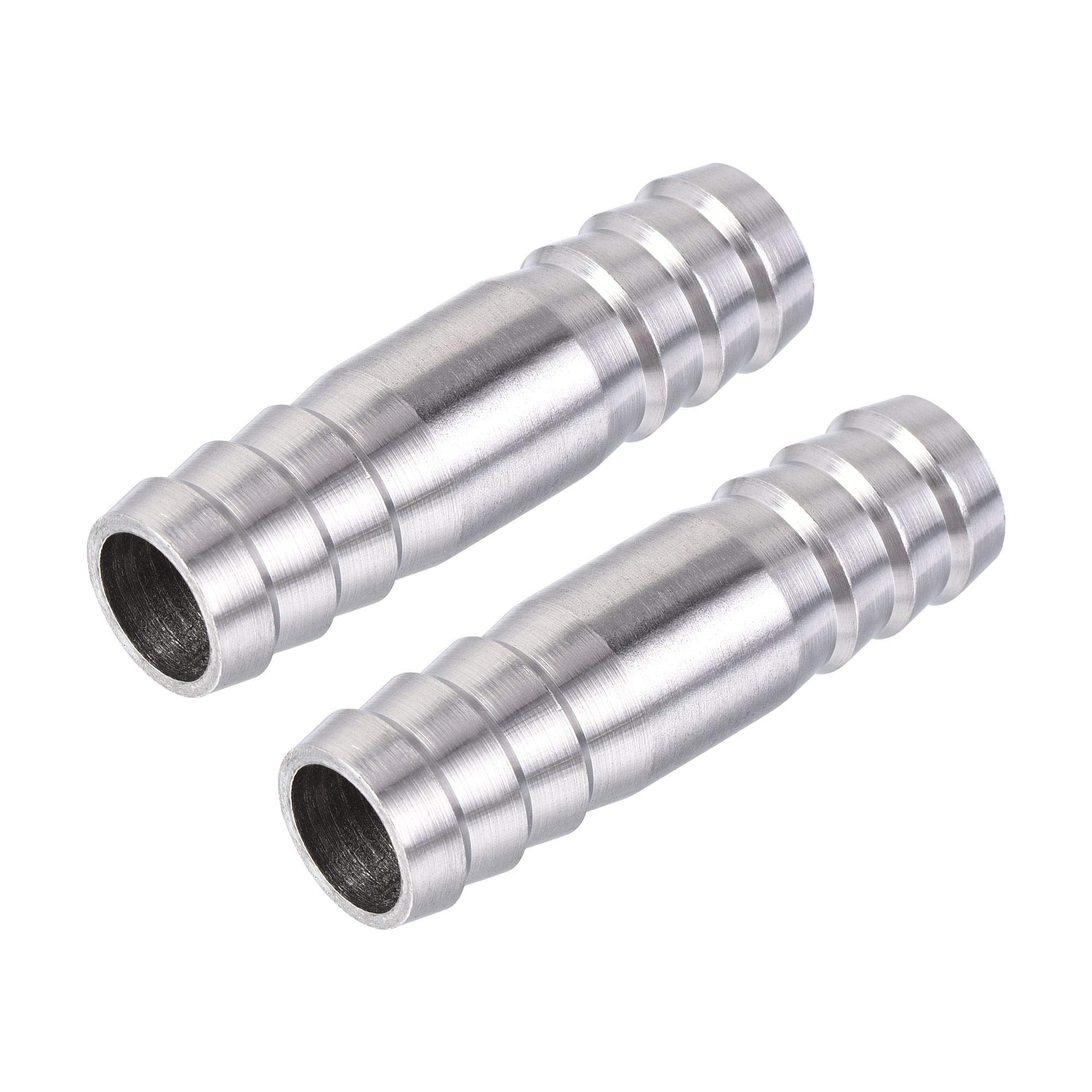 sourcing map Barb Hose Fitting, 14x50mm Straight Coupler Tubing Connector for Water Fuel Air Oil Gas, Polishing 304 Stainless Steel, Pack of 2