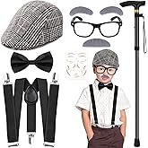 Yanbuny 8 Pcs 100 Days of School Costume for Boys Old Man Costume Set for Kids 100th of School Grandpa Dress Up