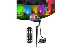 HIBOITEC 12W Christmas Spotlight Outdoor with Remote Plug Timer Color Changing 120V Landscape Lighting Waterproof Dimmable LED Spot Light for Yard Christmas Outside House Garden Tree Decoration 1Pack