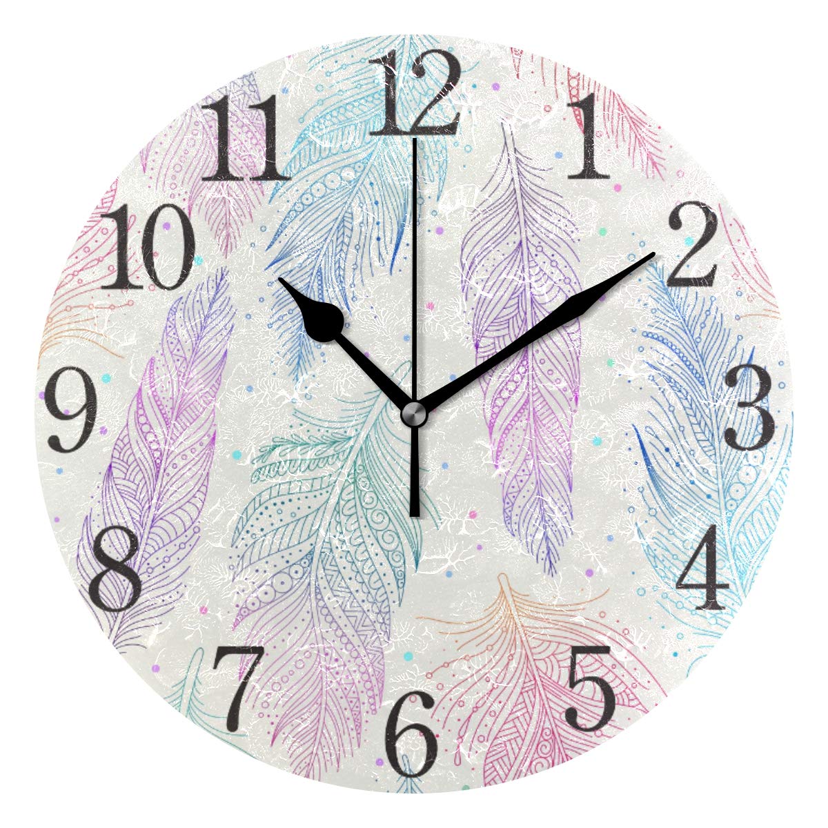 ISAOA 9.5 Inches Modern Wall Clock,1 Colorful Animal Feathers Silent Non-ticking Round Desk Clock Cube Clock for Bedrooms,Kids,Living Room,Kitchen