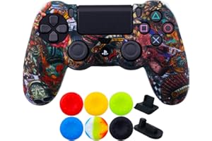 9CDeer 1 Piece of SiliconeTransfer Print Protective Cover Skin + 6 Thumb Grips & Dust Proof Plugs for PS4/Slim/Pro Controller Monsters