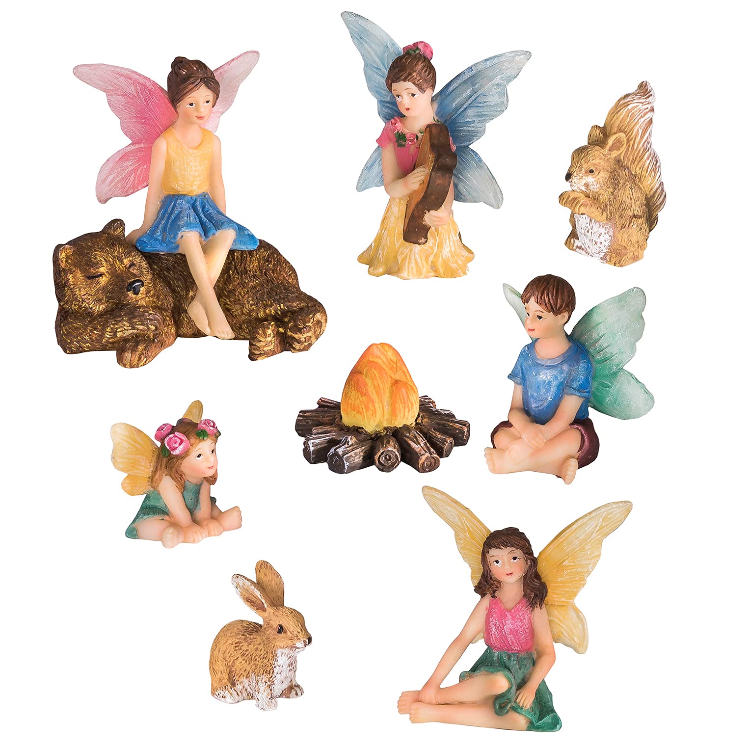 GloBrite Set of 9 Mini Fairies Family Set - Outdoor Garden Ornament Accessories, Miniature Fairy Figurines Statue for DIY Home Decoration