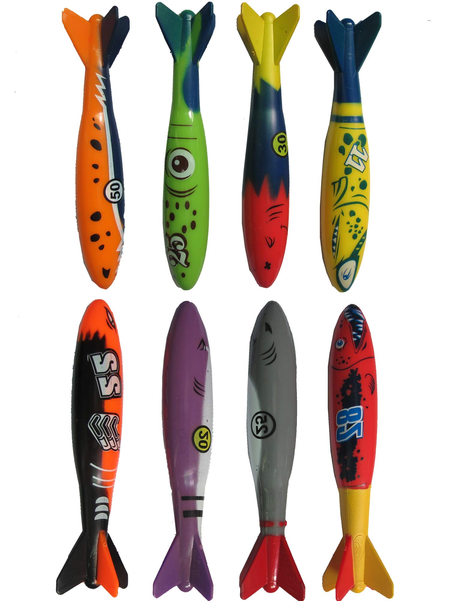 Haktoys Pool Toys Torpedo Diving Set – 8-Pack Dive Torpedos for Kids & Adults | Fast-Sinking Pool Torpedos for Swim Training, Underwater Games & Water Play | Gliding Diving Torpedo Rockets