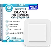 JJ CARE Adhesive Island Dressing [Pack of 50], 6x6 Sterile Bordered Gauze, Breathable Island Wound Dressing, Individually Wrapped Adhesive Gauze Bandages with Non-Stick Central Pad