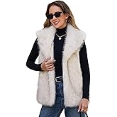 FIOPHY Womens Faux Fur Vest Lapel Collar Sleeveless Open Front Cardigan Top Fuzzy Coats Jacket Fluffy Outwear with Pockets