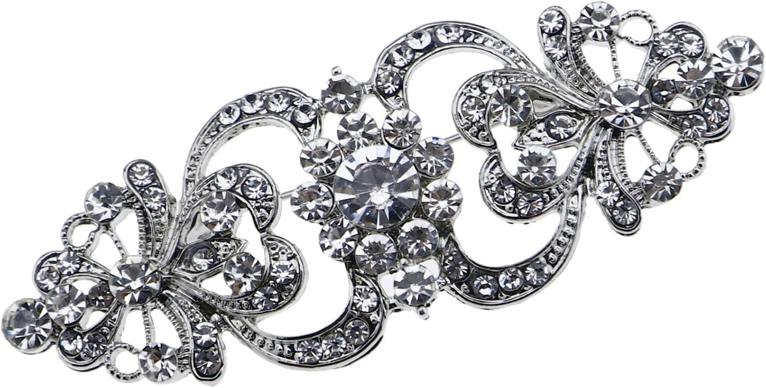 OTOTEC Women Crystal Rhinestone Brooch Wedding Party Bridal Flower Brooch Pin, Silver - Image 3