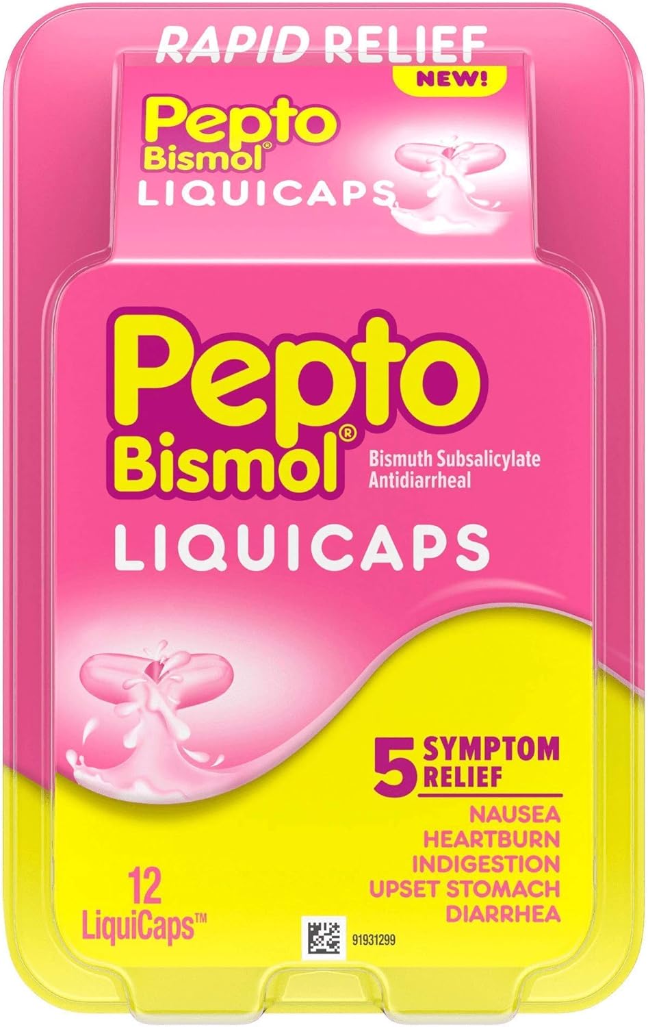 Pepto Bismol LiquiCaps Rapid Relief Nausea, Heartburn, Indigestion, Upset Stomach, Diarrhea, 12 Liquicaps: Health & Personal Care