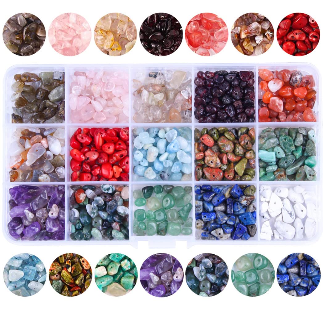 Colle 844pcs Crystal Beads for Jewellery Making, 15 Colors Natural Chip Irregular Stone Bead for Bracelet Making, DIY Gemtone Beads for Necklace Ring Earring Making