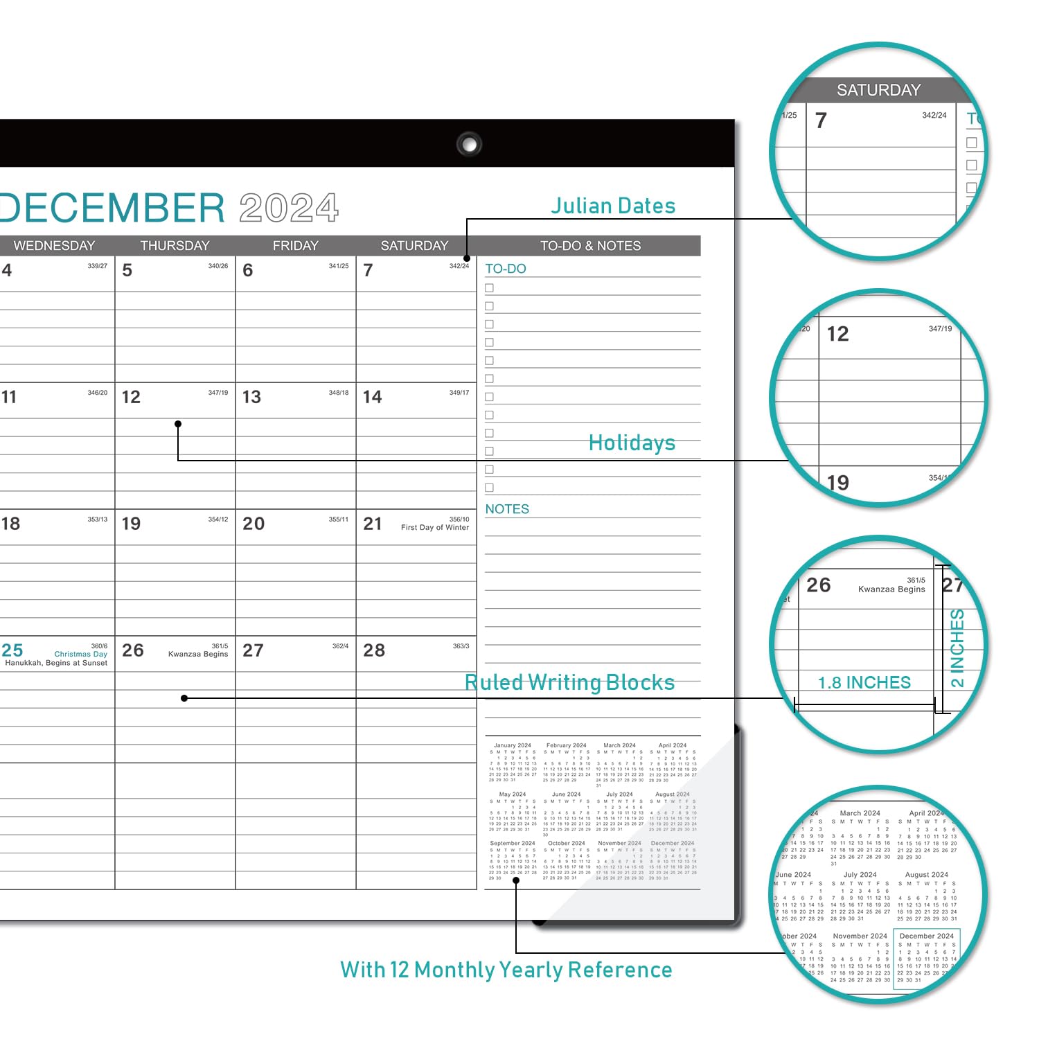 2026 Desk Calendar - Jan 2026 - Dec 2026, 12 Months Calendar 2026, 17 Inchx 12 Inch, Large Ruled Blocks 2026 Calendar With Tear Off Design 2 Corner Protectors 2 Hanging Hooks P 316766667 - View #2