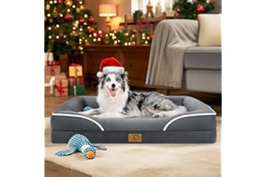 Homemate Dog Bed Large Sized Dog: 42x30 inch Orthopedic Large Dogs Bed XL Outdoor Pet Cat Bed Sofa Supplies with Toy Dogs Crate Pad Couch with Removable Washable Cover & Non-Slip Botton Dark Grey