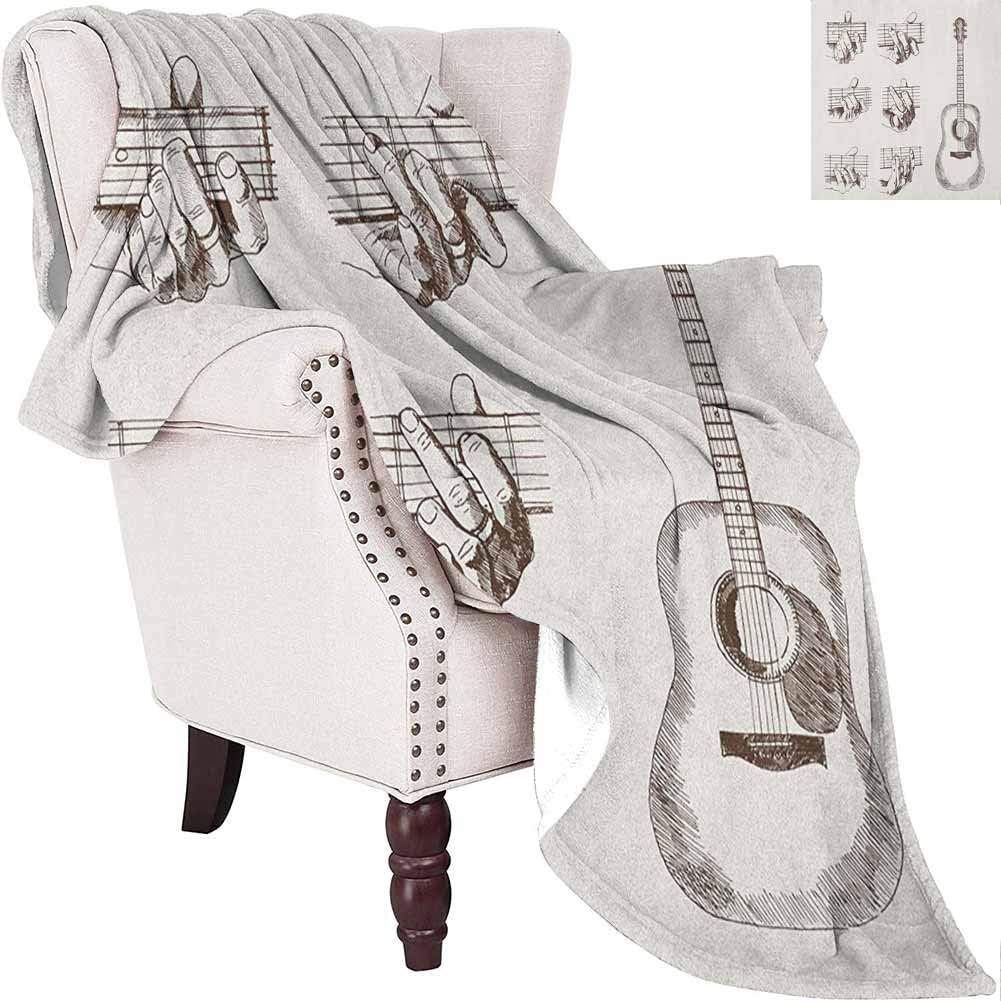 Lovii Guitar Fleece Blanket Sketch Art Style Instrument and Chords Acoustic Flamenco Technique Skill Talent Suitable for Bed Sofa Cream Brown 50"x60"