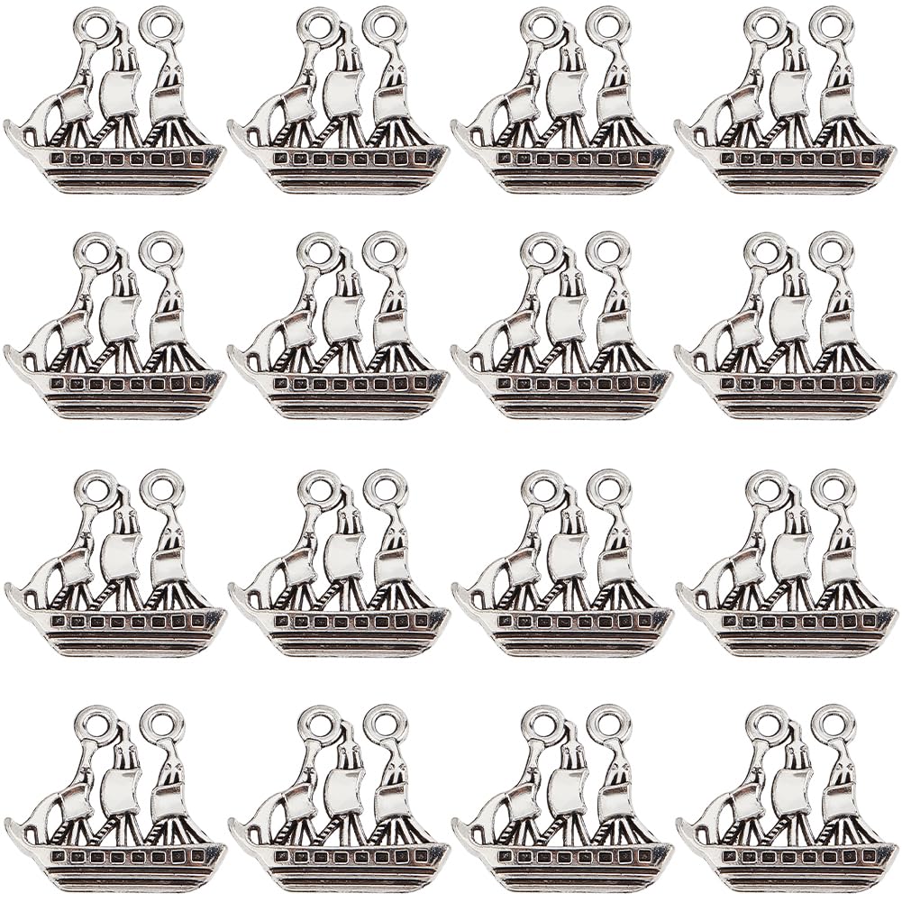 SUNNYCLUE 1 Box 50Pcs Boat Charms Bulk Nautical Charms Antique Vehicle Nautical Ocean Alloy Ship Vintage Lucky Charms for jewellery Making Charms Supplies Craft Necklace Crafting Women Beginners Adult