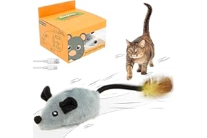 Interactive Cat Toys Rechargeable Moving Mouse with Feather Tail & LED Light Cute Moving Kitten Toys Automatic Self Play Mous