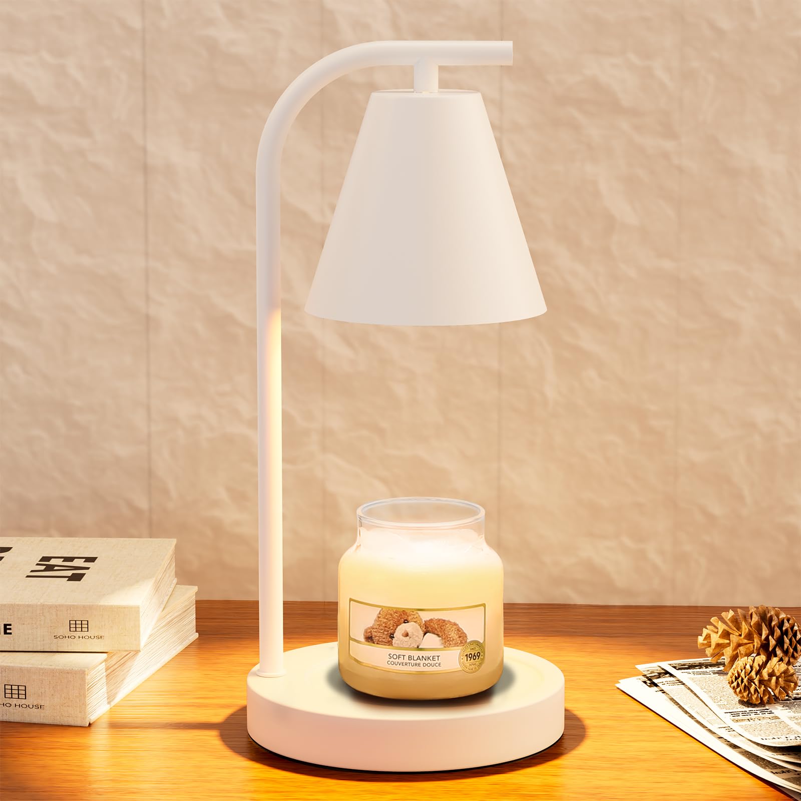Photo 1 of White Candle Warmer with Timer - Electric Candle Lamp for Scented Wax with 2 Bulbs - House Warming Gifts for Women