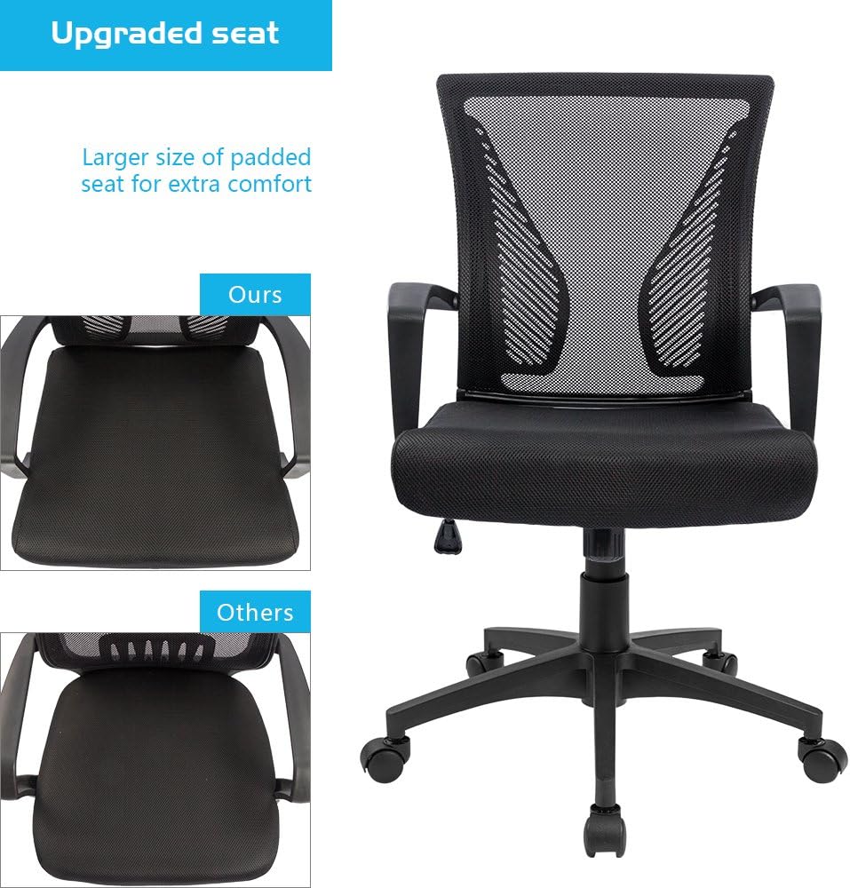 Furmax Office Mid Back Swivel Lumbar Support Desk, Computer Ergonomic Mesh Chair with Armrest (Black): Furniture & Decor