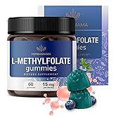 HERBAMAMA L-Methylfolate Gummies - 15mg 5-MTHF Calming Supplement for Adults - Vegan, Non-GMO Methylated Folate (Vitamin B9) for Brain Support - 60 Pectin-Based Blueberry-Flavored Chews