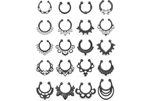 SCERRING Fake Septum Nose Hoop Rings Clear CZ Faux Non Pierced Clicker Hanger Nose Septum Ring Clip On Body Piercing Jewelry 20PCS